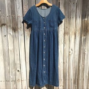 Vintage Y2K Button Front Denim Maxi Dress Blue